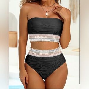 Talisea High Waisted Ribbed Bandeau Bikini Set w/ Removable Straps NWT